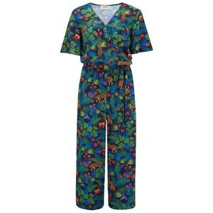 Sugarhill Brighton Jumpsuit Women's 4 Neme‎ Jungle Wrap Front Short Sleeve Crop
